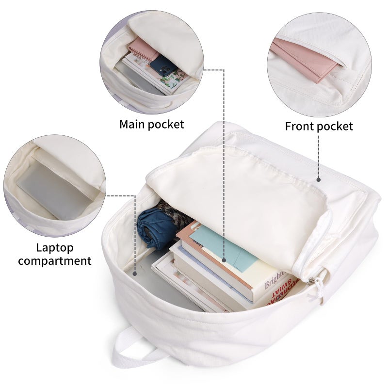 Zicac Diy Canvas Backpack Daypack Satchel Backpack (White, with Side Pocket) - Image 4
